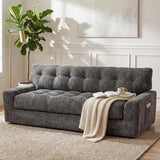 BEHOST 75.6" 3 Seater Sofa Couch for Living Room, Boneless Couch with Extra Deep Seats, Cloud Sofa with Upholstered 2 Pillows & Side Storage, Gray