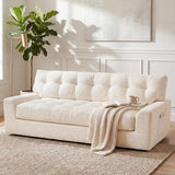 BEHOST 75.6" 3 Seater Sofa Couch for Living Room, Boneless Couch with Extra Deep Seats, Cloud Sofa with Upholstered 2 Pillows & Side Storage, Beige