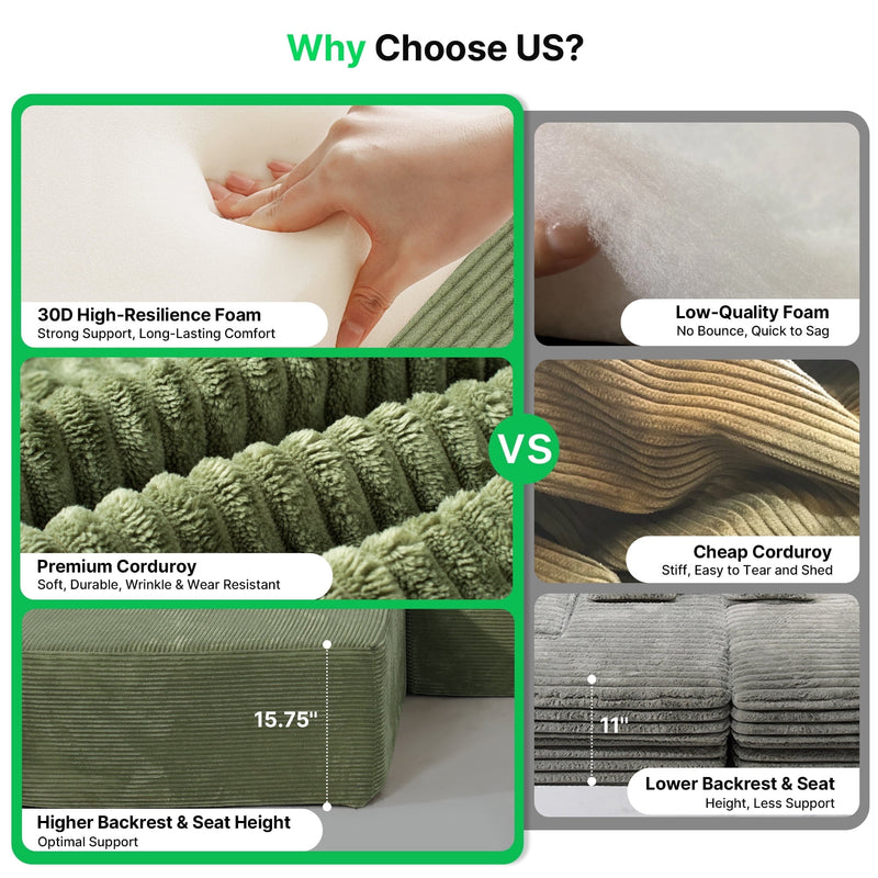 Behost 140" Oversized Modular Sectional Sofa for Living Room, U Shaped Cloud Couch, Green