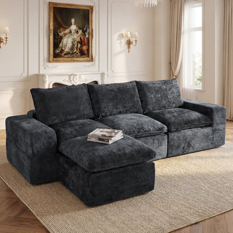 BEHOST 4-Piece 102" L-Shaped Modular Sectional Sofa, Velvet Cloud Sleeper Couch with 2 Movable Ottomans, Deep Seat Living Room Furniture Set,Dark Gray