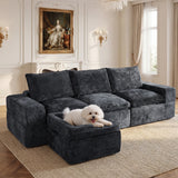 BEHOST 4-Piece 102" L-Shaped Modular Sectional Sofa, Velvet Cloud Sleeper Couch with with Dog Bed & 2 Movable Ottomans, Deep Seat Living Room Furniture Set,Dark Gray