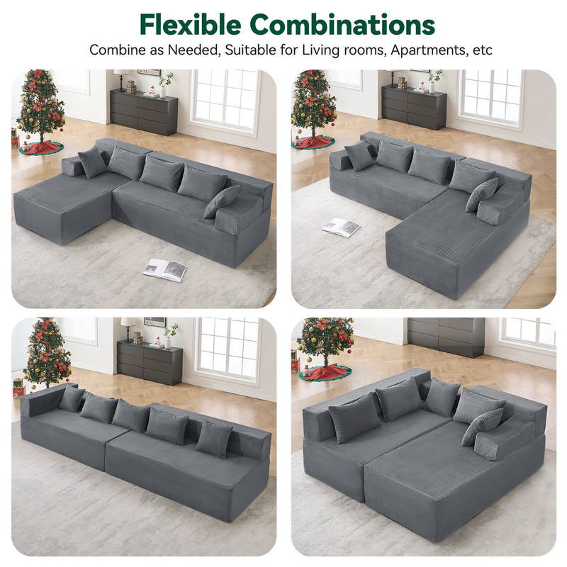 Behost 105" Modular Sectional Couches for Living Room, Deep Seat L Shaped Sofa with Cushions and Pillows, Dark Gray