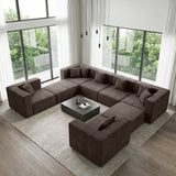 BEHOST 130" 8-Piece Modular Sectional Sofa with Ottomans, U-Shaped Pit Couch for Living Room, Modern Teddy Fabric Cloud Couch Set, Large Sleeper Sofa with Deep Seats, Coffee Brown