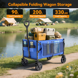 Vecukty Collapsible Wagon Cart , Portable Multifunctional Camping Cart for Camping, Beach, Picnic, Shopping, Blue