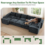 BEHOST 10-Piece Oversize U-Shaped Modular Sectional Sofa, Velvet Cloud Sleeper Couch with Dog Bed & 3 Movable Ottomans, Oversized Deep Seat Living Room Furniture Set,Dark Gray
