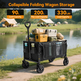 Vecukty Collapsible Wagon Cart , Portable Multifunctional Camping Cart for Camping, Beach, Picnic, Shopping, Black