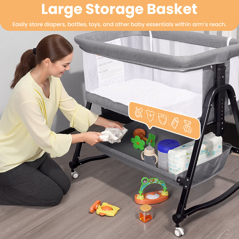 SACVON Bedside Bassinet Sleeper with Storage Basket & Wheels, Portable Crib for Baby, Gray Brand: SACVON