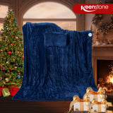 Electric Heated Blanket Throw w/ Hand Warmer, Keenstone Machine Washable Fast Heated Flannel Blanket Twin Size, Blue