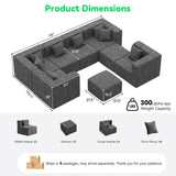 BEHOST 130" 8-Piece Modular Sectional Sofa, Boneless Cloud Couch with Extra Deep Seats, Washable Chenille Sofa Set for Living Room, Chenille Dark Gray