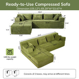 105" Modular Sectional Sofa, Modern L-Shape Upholstered Couches with Deep Seat & Four Pillows & Two Bolsters for Living Room, No Assembly Required, Green