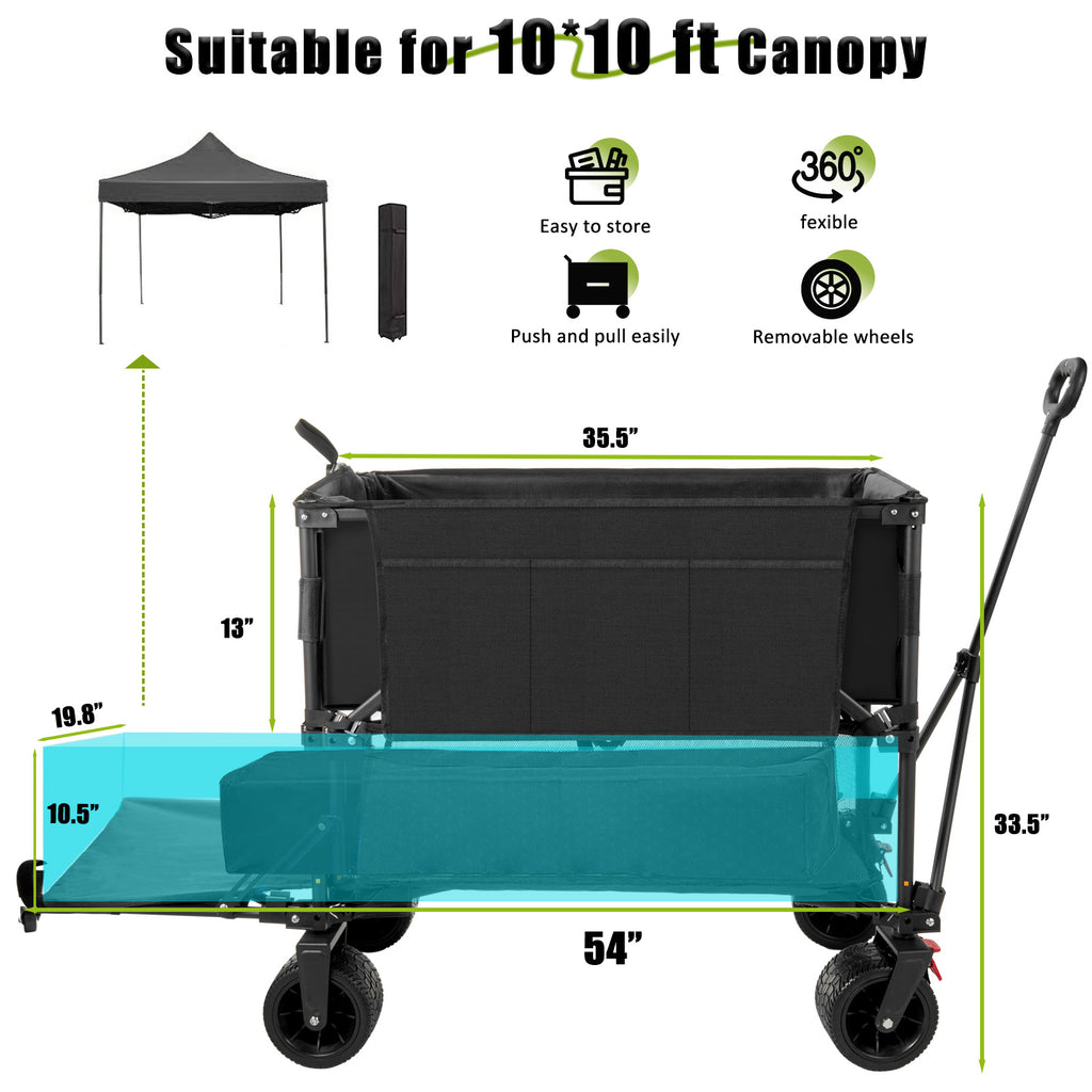 Heavy Duty Pullable Outdoor Steel Utility Cart with Big Wheels Removable  Sides Long Handle