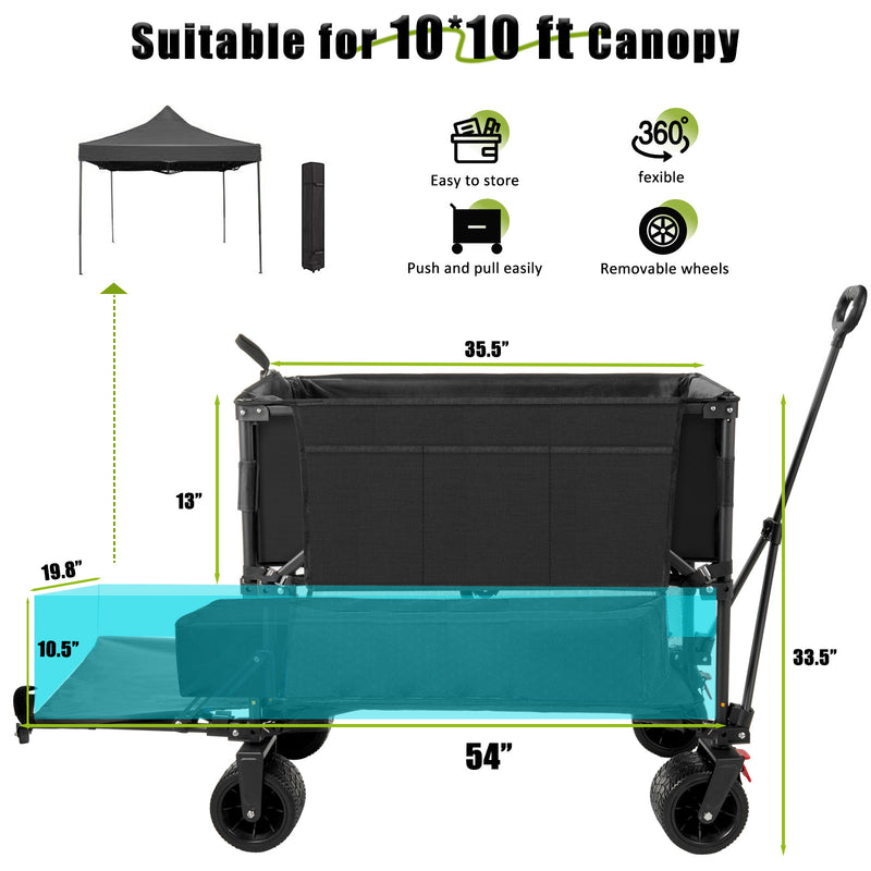 Folding Double Decker Garden Wagon, VECUKTY Heavy Duty Collapsible Camping Wagon Cart with 54" Lower Decker, All-Terrain Big Wheels for Camping, Sports, Shopping, Garden and Beach, Support Up to 550lbs, Gray