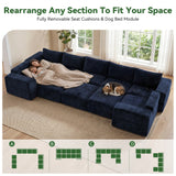 BEHOST 10-Piece Oversize U-Shaped Modular Sectional Sofa, Velvet Cloud Sleeper Couch 3 Movable Ottomans, Oversized Deep Seat Living Room Furniture Set,Navy Blue