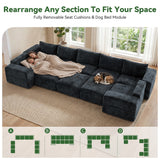 BEHOST 10-Piece Oversize U-Shaped Modular Sectional Sofa, Velvet Cloud Sleeper Couch 3 Movable Ottomans, Oversized Deep Seat Living Room Furniture Set,Dark Gray