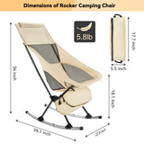 Camping Chair, VECUKTY High Back Rocking Chair 240 lbs Capacity, Heavy Duty Compact Outdoor Portable Folding Rocker Chair for Camping Hiking Gardening Travel Beach Picnic,Beige