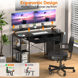MONVANE® Sturdy Computer Desk with Drawer, Ergonomic 47" Office Desk with Shelves, Writing Gaming Table for Home Office (Include Monitor Stands, Fabric File Cabinet, 2 Hooks) - Black -(Gtin:09797164476666_