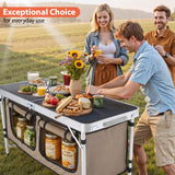Vecukty Portable Camping Table Set - Aluminum Kitchen Station w/ Storage, Adjustable Feet & Trash Can, brown