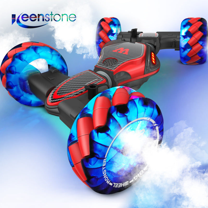 RC Twisting Snake Car, Keenstone Giant Wheel Remote Control Toy Car with High-Speed Climbing and Colorful Gradient Lights with Music,Red