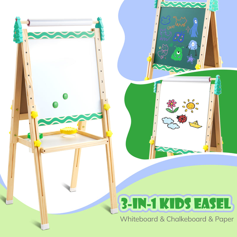 Keenstone Christmas Tree Art Easel for Kids, Learning-Toy for 3,4,5,6,7,8 Years Old Boy&Girls, Wooden Chalkboard&Magnetic Whiteboard&Painting Paper Stand, Gift&Art Supplies for Toddler