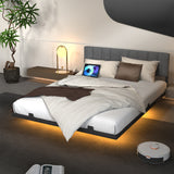 Behost King Modern Metal Platform Bed with LED Lights, Grey