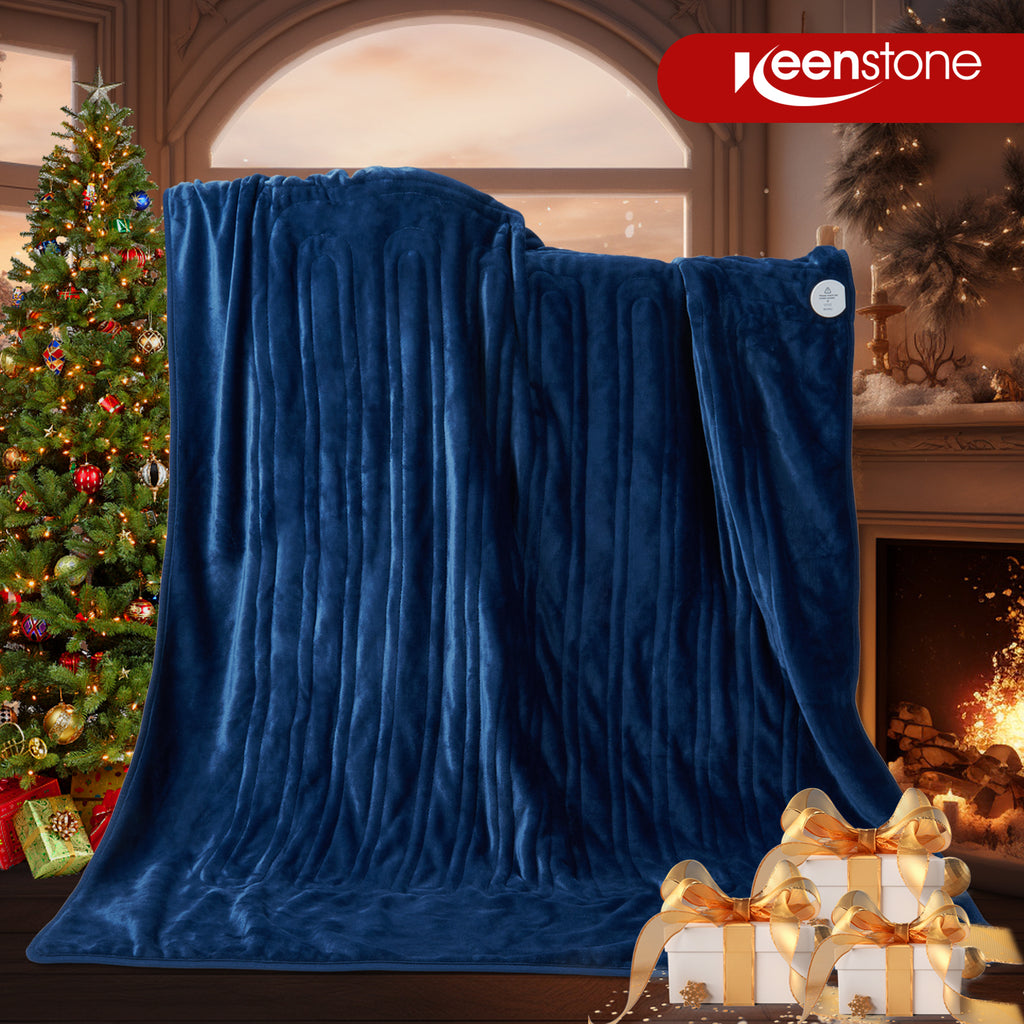 62*84“ Electric Heated Blanket Twin Keenstone Machine Washable Fast Heated Flannel Blanket Twin Size, Blue