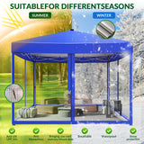 Vecukty 10x10ft Pop Up Canopy Tent with Removable Mesh Mosquito Sidewalls, Remote-Controlled 8-Color LED Lights ,Instant Outdoor Shelter Gazebo Tent,Blue