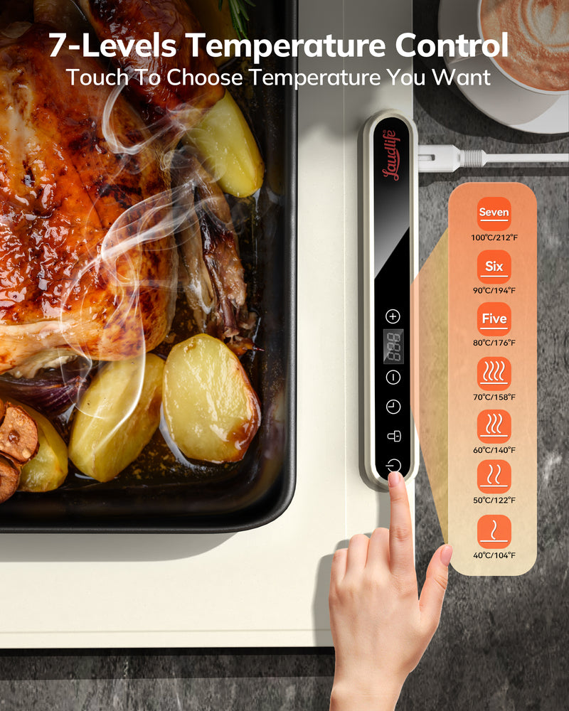 Electric Warming Tray, Portable Food Warmer, Defrosting Tray, Adjustable Temperature, Fast Heating Foldable Hot Plate for Buffet, Party, Family Gatherings, Holiday, Everyday Use