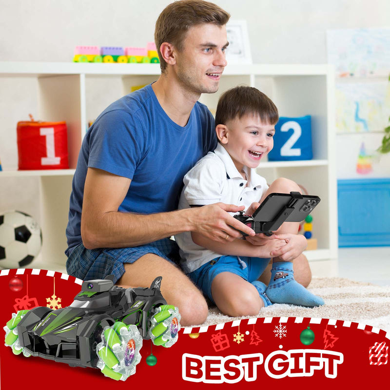 RC Stunt Car with 5G HD 1080P FPV Camera, 2.4Ghz Remote Control Car,Electric Carrier Vehicle Monster Trucks for Kids Adults,Green