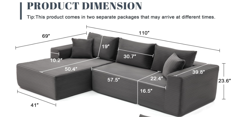 Behost 105" Modular Sectional Sofa for Living Room, Chenille Dark Gray