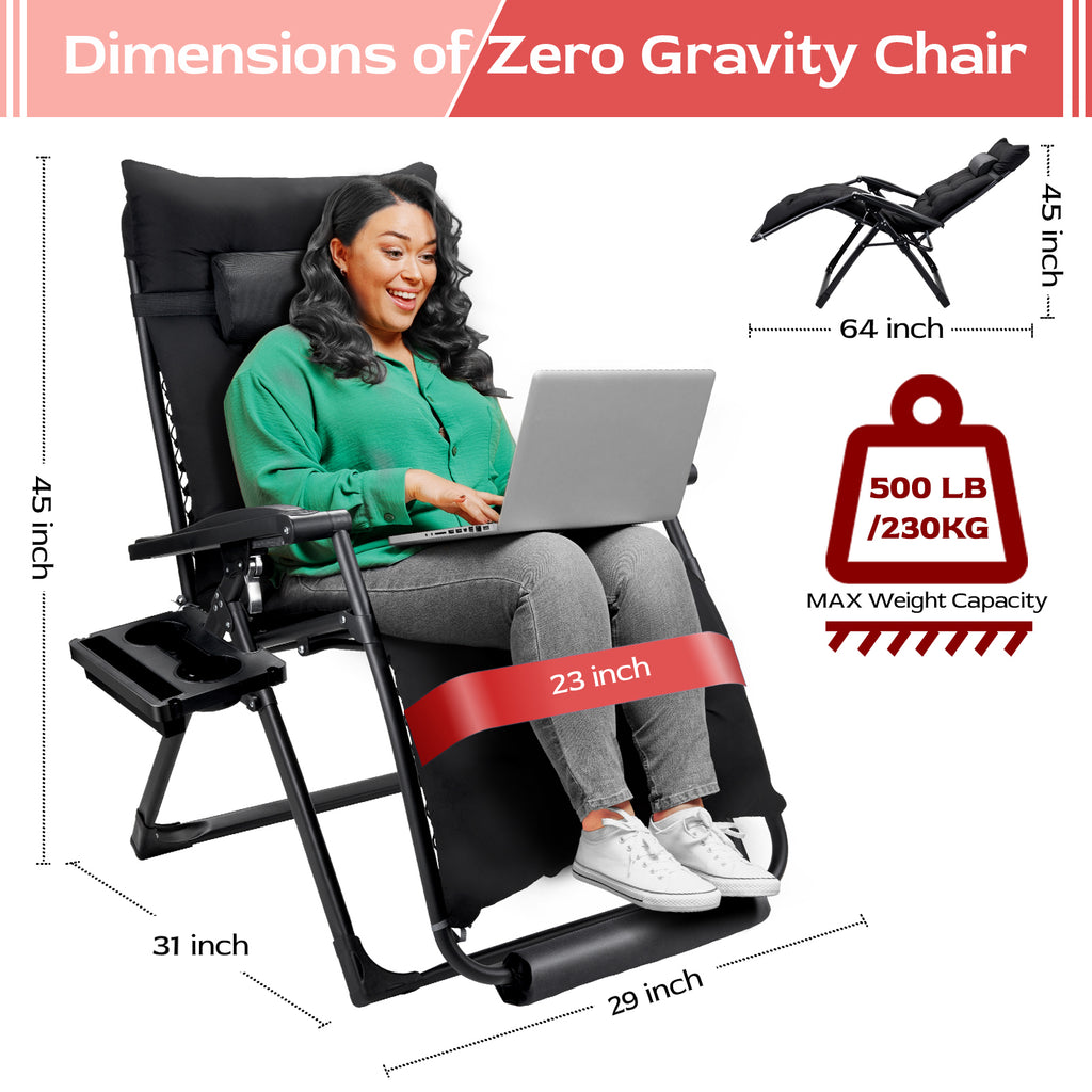 Oversized Zero Gravity Chair ,VECUKTY Oversized XL Ergonomic Patio Recliner Folding Reclining Chair for Indoor and Outdoor,Black