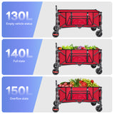 Gathered Collapsible Camping Wagon, Vecukty Portable Foldable Cart, Heavy Duty Folding Utility Grocery Wagon with 150lbs, for Shopping,Sports,Fishing,Beach,Garden,Red