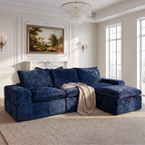 BEHOST 4-Piece 102" L-Shaped Modular Sectional Sofa, Velvet Cloud Sleeper Couch with 2 Movable Ottomans, Deep Seat Living Room Furniture Set,Navy Blue