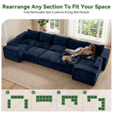 BEHOST 10-Piece Oversize U-Shaped Modular Sectional Sofa, Velvet Cloud Sleeper Couch with Dog Bed & 3 Movable Ottomans, Oversized Deep Seat Living Room Furniture Set,Navy Blue