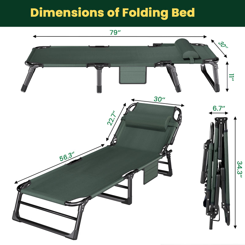 500lbs Load,4-Position Adjustable Folding Camping Bed Chair - With Pillow & Pillow Pad for Adults, Home Office Nap, Travel, Camping.