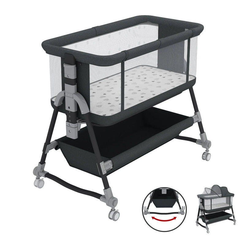 Baby Bassinet, Bedside Sleeper for Baby, Bedside Bassinet with Storage Basket and Wheels to Reduce Mom's Fatigue, Gray