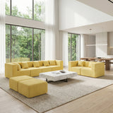 BEHOST 130" 8-Piece Modular Sectional Sofa with Ottomans, U-Shaped Pit Couch for Living Room, ModernTeddy Fabric Cloud Couch Set, Large Sleeper Sofa with Deep Seats, Sunshine Yellow