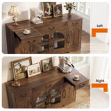 Keenstone Sideboard Buffet Cabinet, 55.1" W Expandable Desktop Storage with 2 Drawers, 4 Doors, and Adjustable Shelves, Dark Brown