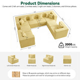 BEHOST 130" 8-Piece Modular Sectional Sofa with Ottomans, U-Shaped Pit Couch for Living Room, ModernTeddy Fabric Cloud Couch Set, Large Sleeper Sofa with Deep Seats, Sunshine Yellow