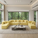 BEHOST 130" 8-Piece Modular Sectional Sofa with Ottomans, U-Shaped Pit Couch for Living Room, ModernTeddy Fabric Cloud Couch Set, Large Sleeper Sofa with Deep Seats, Sunshine Yellow