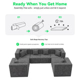 BEHOST 130" 8-Piece Modular Sectional Sofa, Boneless Cloud Couch with Extra Deep Seats, Washable Chenille Sofa Set for Living Room, Chenille Dark Gray