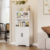 Monvane Kitchen Baker's Rack with Doors Storage Shelf Microwave Cart Oven Stand Coffee Bar,White
