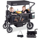 SACVON 2-Seater Stroller Wagon with Side Entry, Canopy & Snack Tray, Includes Removable Storage Bag That Converts to a Backpack-Black