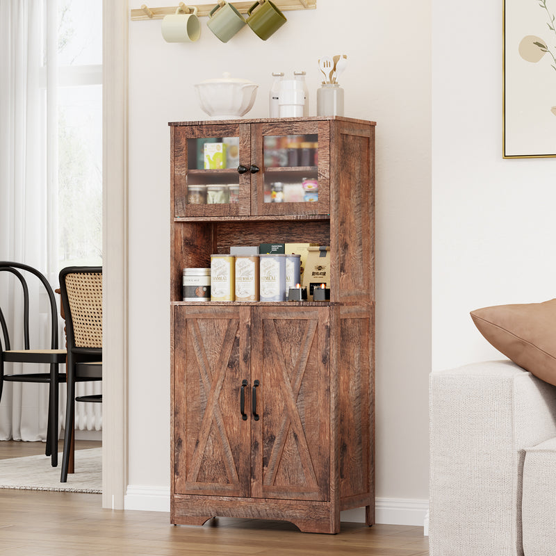 Monvane Kitchen Baker's Rack with Doors Storage Shelf Microwave Cart Oven Stand Coffee Bar,Brown