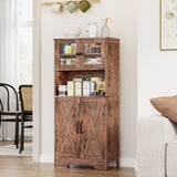 Monvane Kitchen Baker's Rack with Doors Storage Shelf Microwave Cart Oven Stand Coffee Bar,Brown