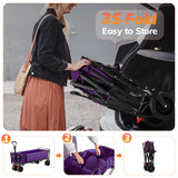 Vecukty 51.2" Large Collapsible Folding Wagon Cart, 560 lbs Load Capacity, Heavy-Duty Steel Frame & Oversized Wheels for Grocery Shopping, Camping, Sports, Moving – Purple