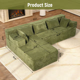 105" Modular Sectional Sofa, Modern L-Shape Upholstered Couches with Deep Seat & Four Pillows & Two Bolsters for Living Room, No Assembly Required, Green