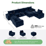 BEHOST 10-Piece Oversize U-Shaped Modular Sectional Sofa, Velvet Cloud Sleeper Couch 3 Movable Ottomans, Oversized Deep Seat Living Room Furniture Set,Navy Blue