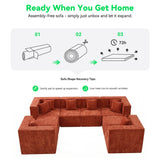 BEHOST 130" 8-Piece Modular Sectional Sofa, Boneless Cloud Couch with Extra Deep Seats, Washable Chenille Sofa Set for Living Room, Chenille Rust