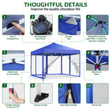 Vecukty 10x10ft Pop Up Canopy Tent with Removable Mesh Mosquito Sidewalls, Remote-Controlled 8-Color LED Lights ,Instant Outdoor Shelter Gazebo Tent,Blue