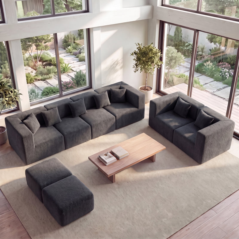 BEHOST 130" 8-Piece Modular Sectional Sofa with Ottomans, U-Shaped Pit Couch for Living Room, Modern Chenille Fabric Cloud Couch Set, Large Sleeper Sofa with Deep Seats, Dark Gray